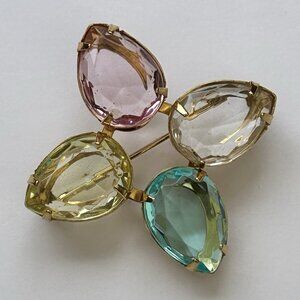 Vintage Avon Teardrop Pastel Lucite Crystals Pin Brooch Goldtone Multicolor